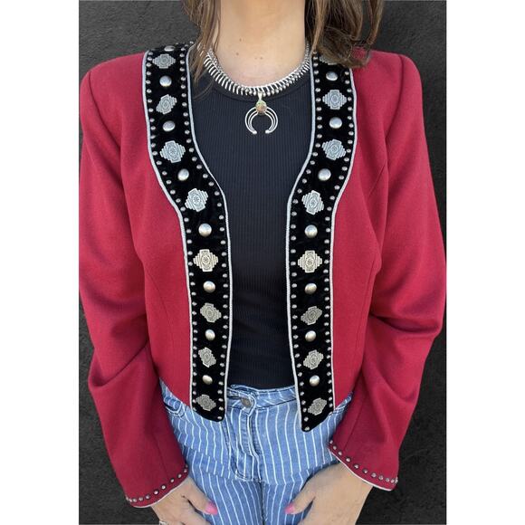 Double D Ranch Wear Rodeo Native Jacket Concho Studded Cropped Women’s Medium - Picture 2 of 16